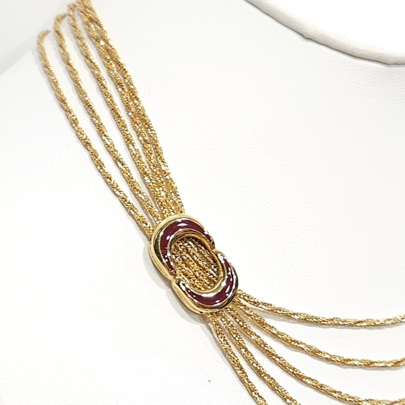 NWT Givenchy Vintage 1979 Multistrand Chain Necklace Maroon Red Crescent Accents - Picture 14 of 16